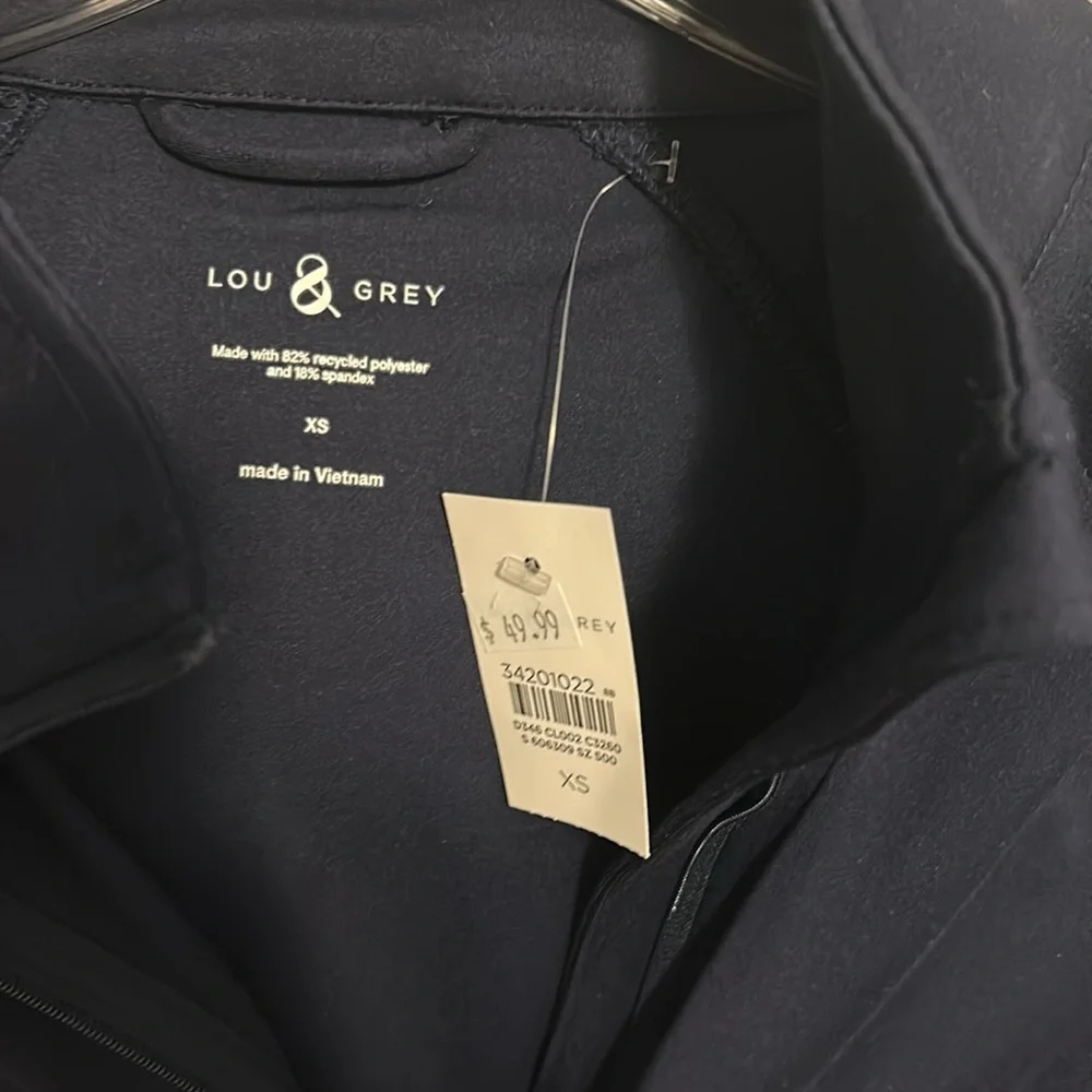 Lou & Grey women’s navy blue XS full zip jacket with thumb holes new with tags - Picture 2 of 6
